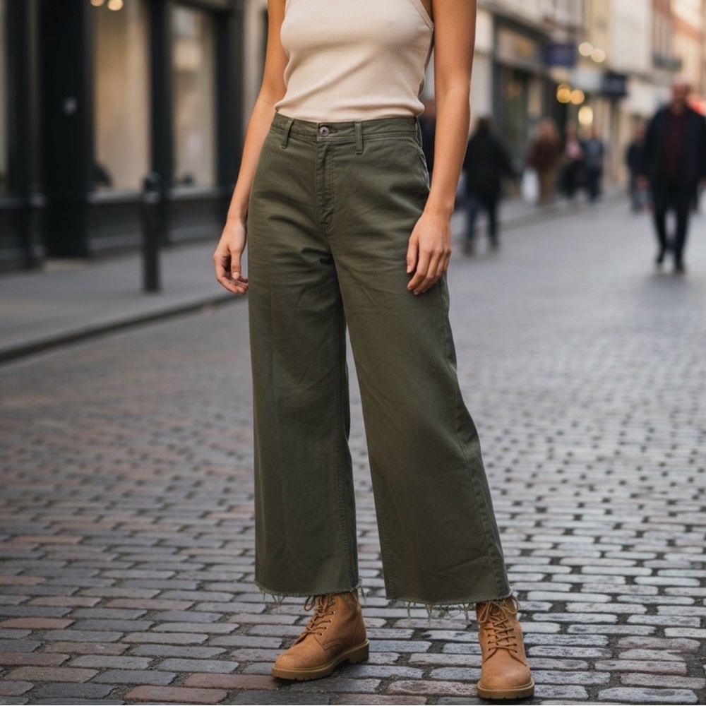 Women’s PISTOLA penny crop high rise green jeans
